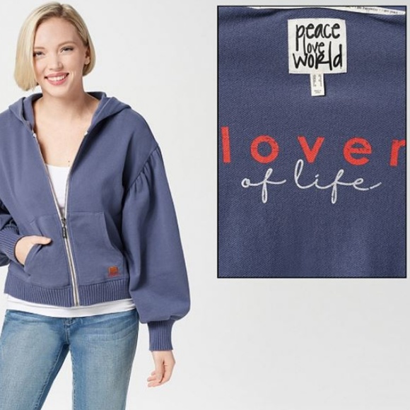 Peace Love World Novelty Sleeve Hoodie` 0017 - Picture 2 of 4